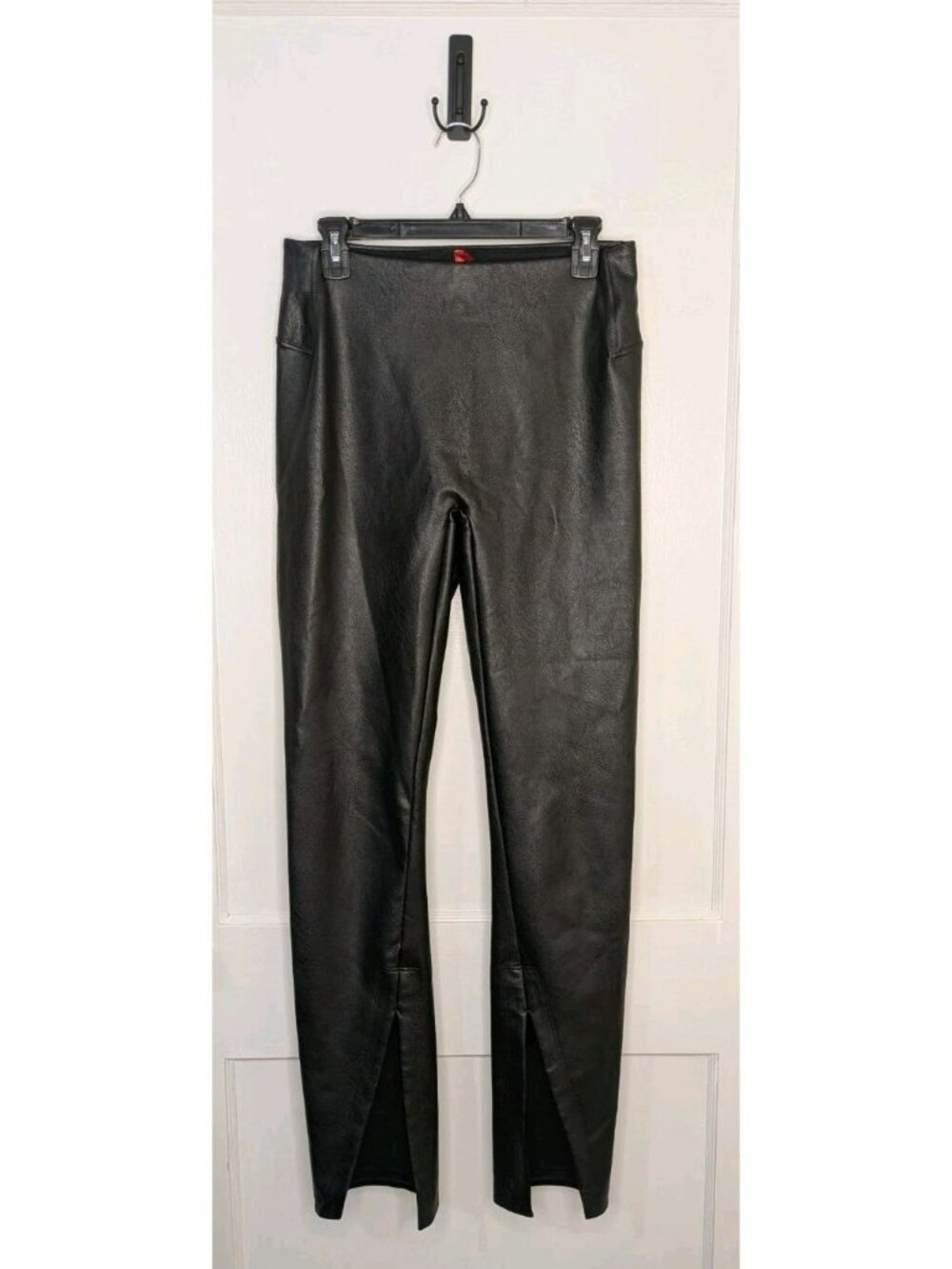 Spanx Faux Leather Front Slit Leggings Pants Size Large Black Flare